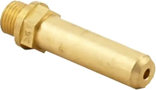 Bronzene Düse mit Gewinde, typischerweise verwendet in Heizsystemen. Das Produkt könnte zur Marke "Wolf" gehören und dient zur Brennersteuerung bei Erdgasgeräten.